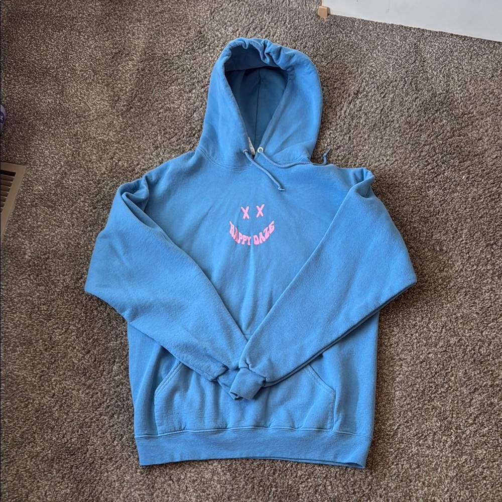 Blue Hoodie with Pink Accents